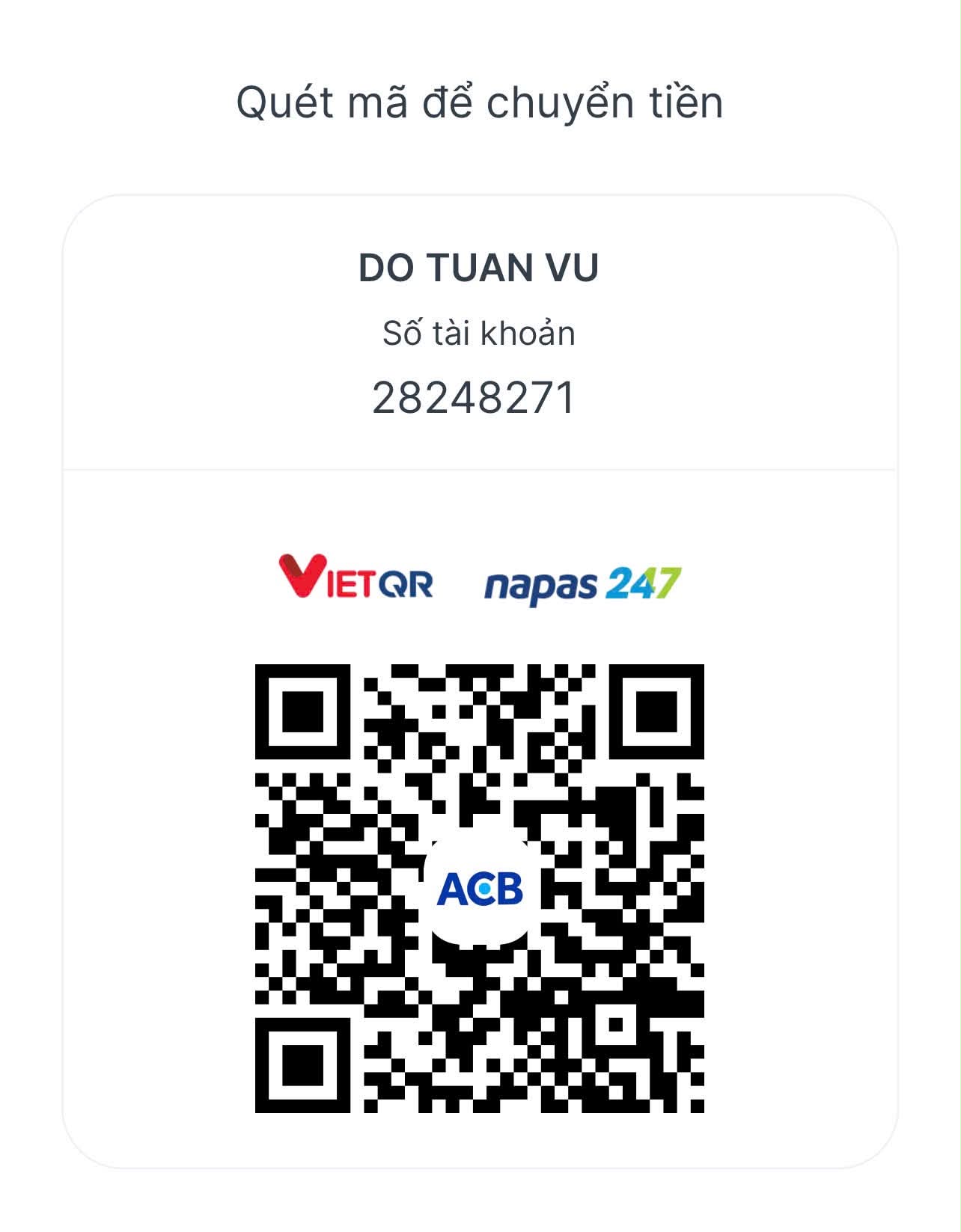 Mã QR chuyển khoản ACB